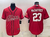 Men's San Francisco 49ers #23 Christian McCaffrey Red With Patch Cool Base Stitched Baseball Jersey,baseball caps,new era cap wholesale,wholesale hats